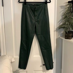 Zara forest green faux Leather Pants